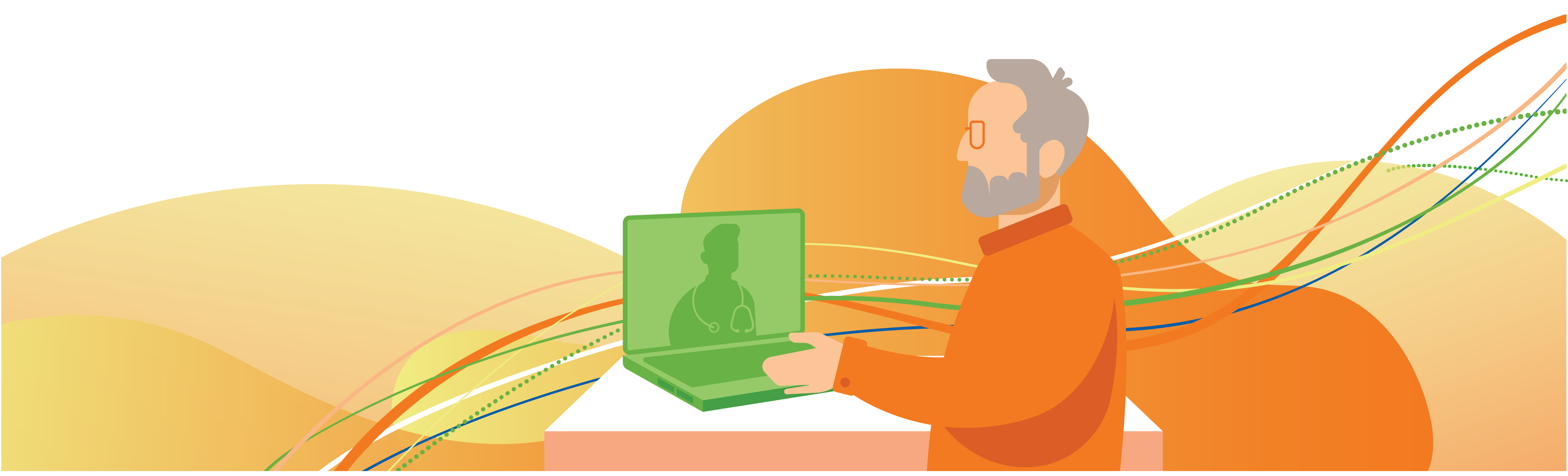 Graphic of a man looking at a computer