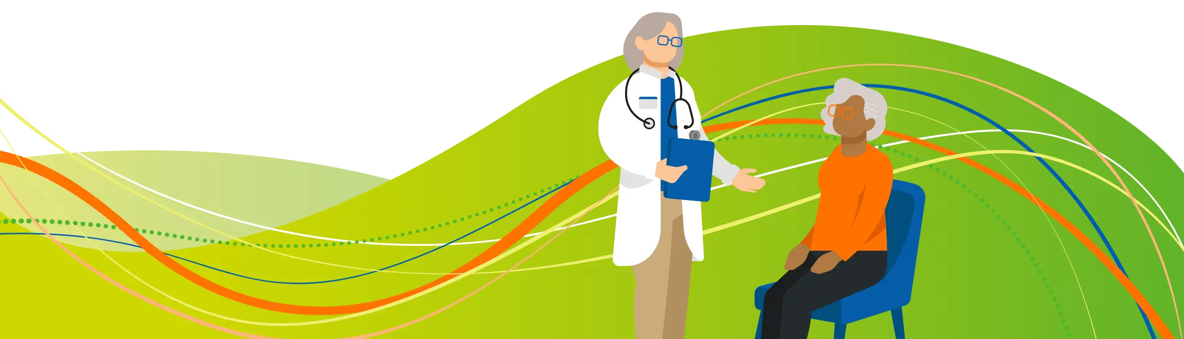 Graphic showing a healthcare professional speaking to a patient.