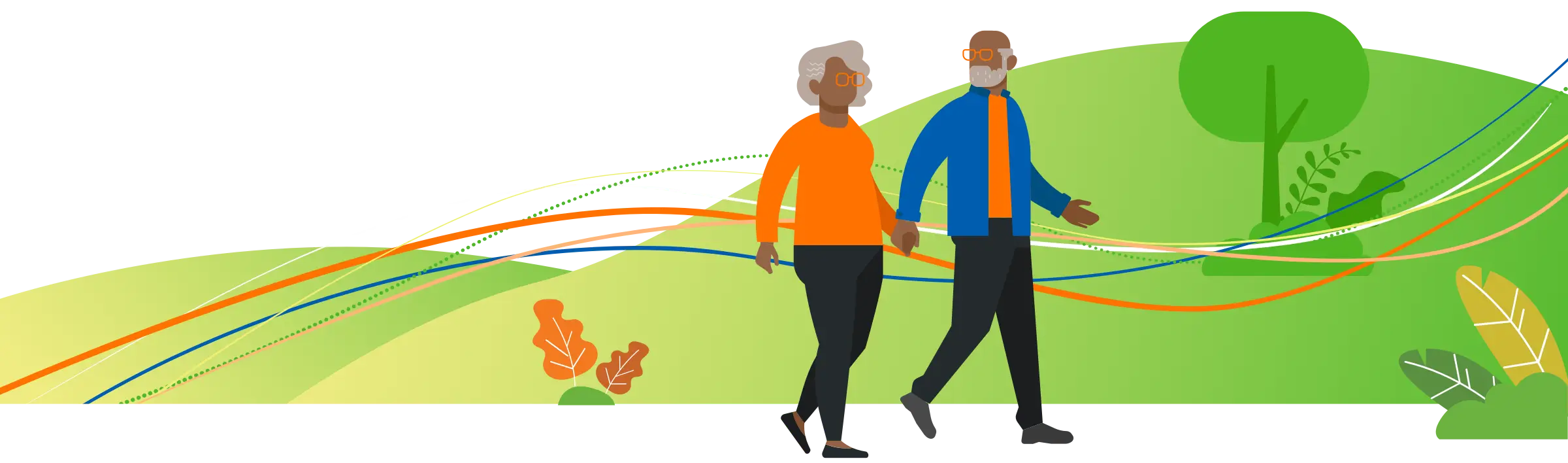 Graphic of man and woman walking and holding hands.