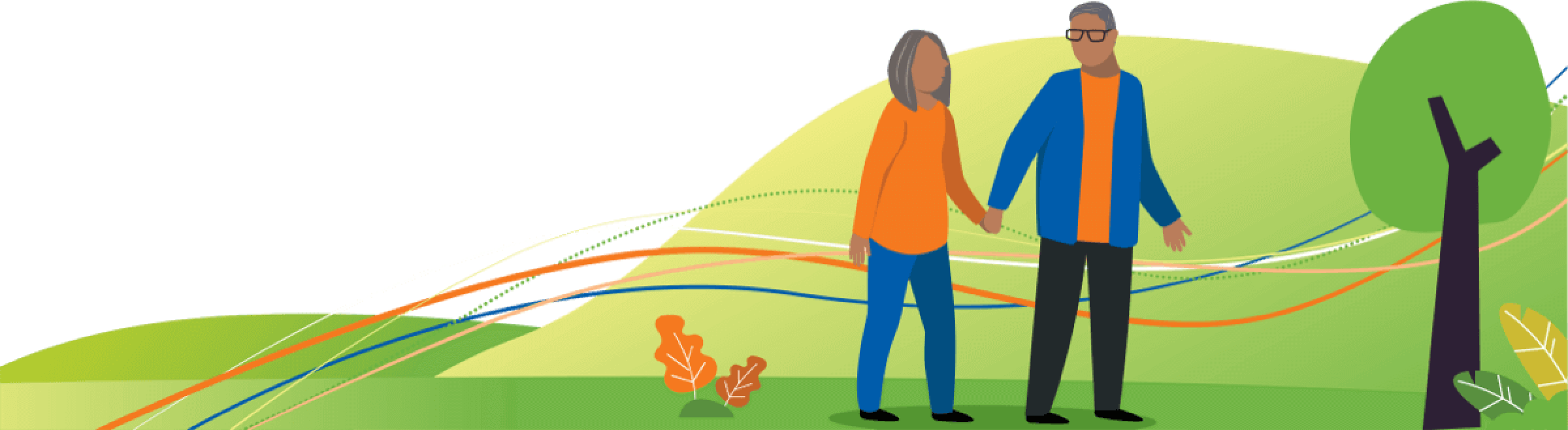 Graphic of a man and woman walking and holding hands