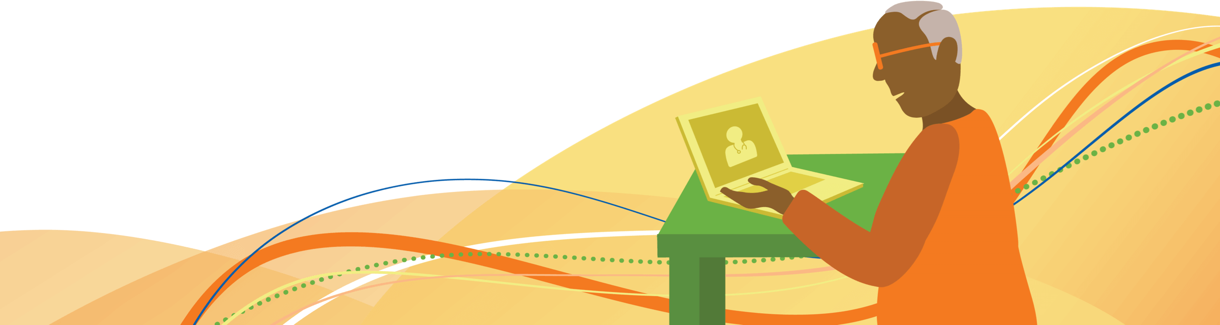 Graphic of a man looking at a computer