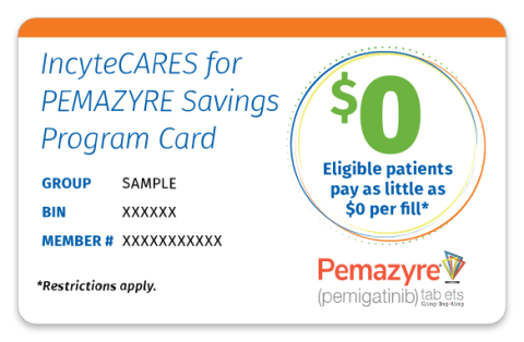 Image of a Patient IncyteCARES for PEMAZYRE Savings Card