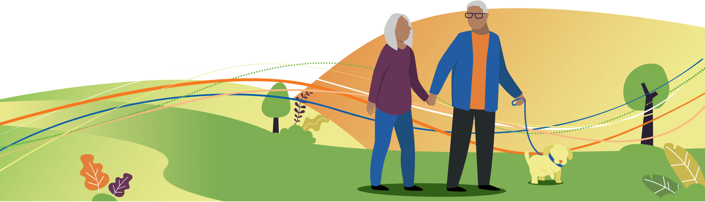 Graphic of a man and woman walking and holding hands